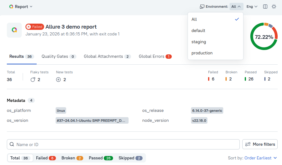 Allure Report 2-style environments metadata
