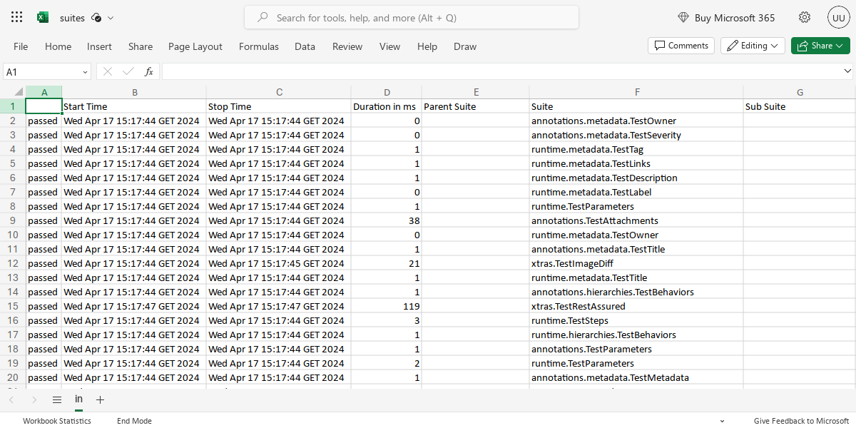 CSV export example
